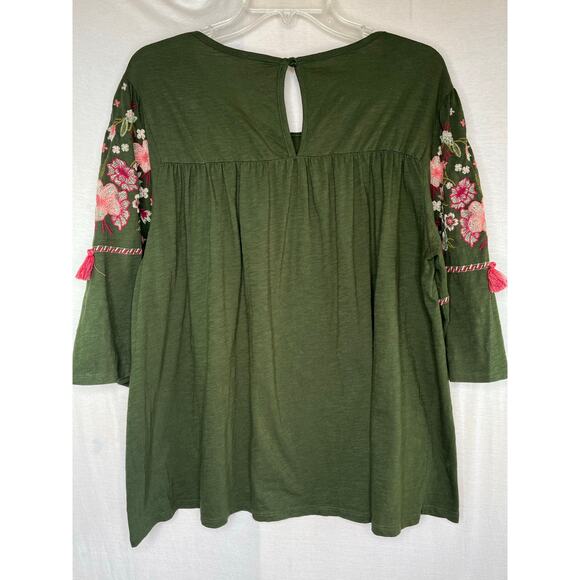 St. John's Bay 3/4 length sleeve top, embroidery and tassel detail, size XL, EUC - Picture 9 of 9